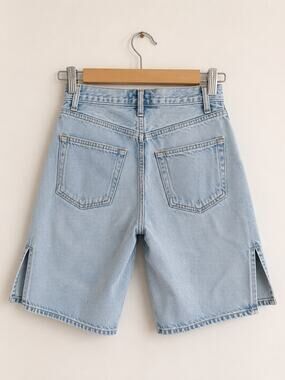 AGOLDE Vida Split Hem Long Denim Shorts Size 26 Light Wash
